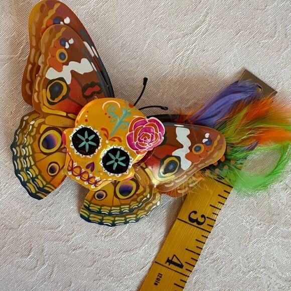 Sugar Skull Butterfly Hair Barrette Hand Crafted Halloween - Picture 4 of 10
